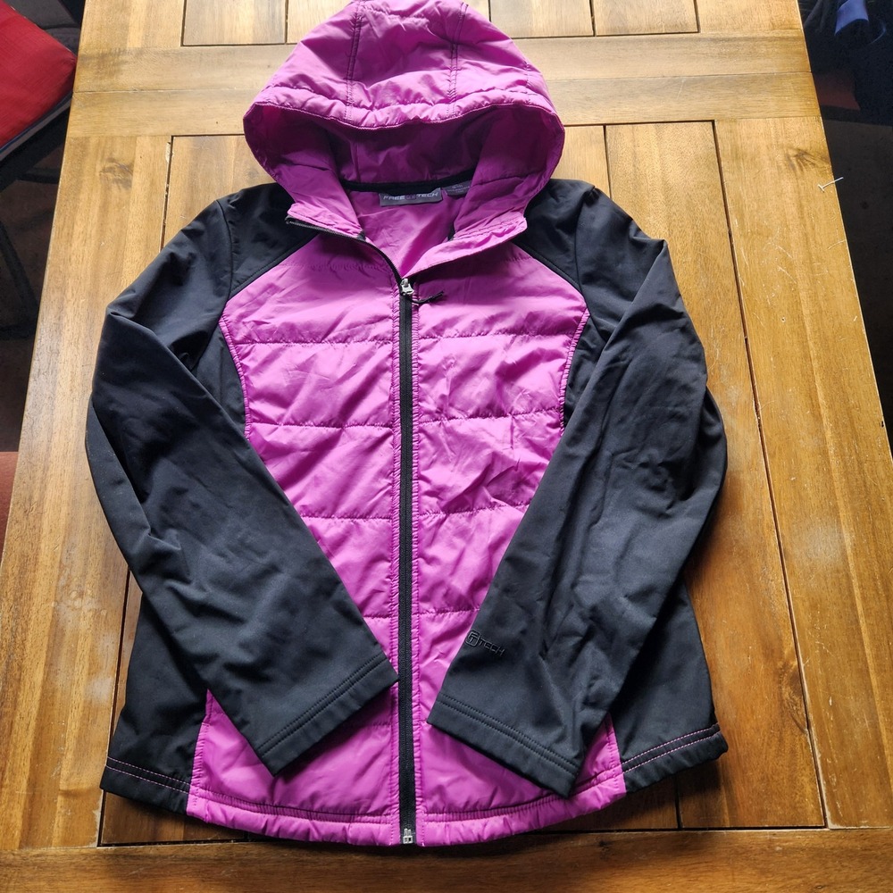 Free Tech Quilted Puffer Hooded Jacket Orchid Pink‎ Black W Size M 8 10